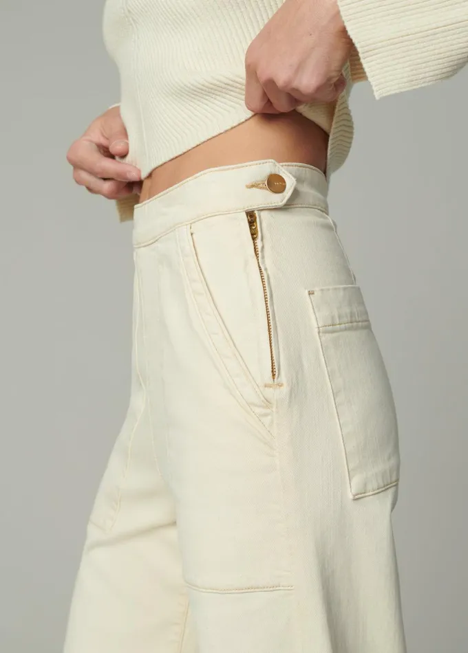 Women Wide Leg Joe039s Jeans THE SIDE ZIP Creme Brulee