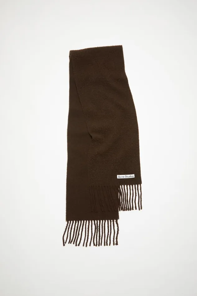 Women Wool Fringe Scarf Chocolate Brown Acne Studios Scarves