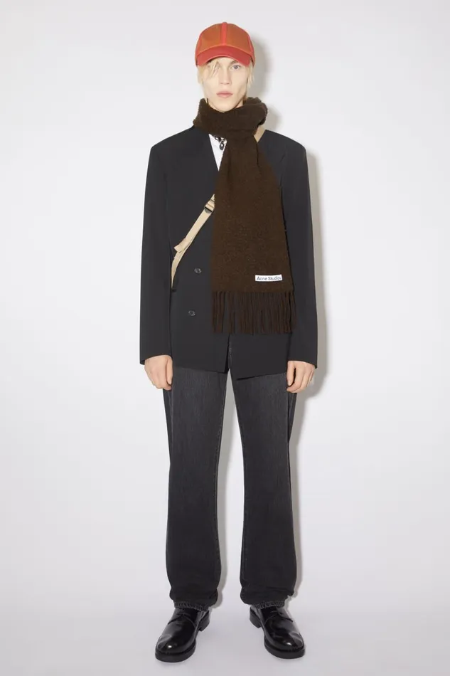 Women Wool Fringe Scarf Chocolate Brown Acne Studios Scarves