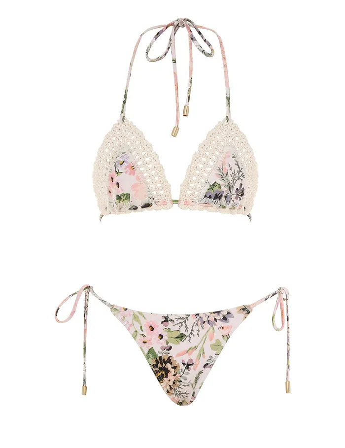 Women Zimmermann Bikinis Halliday Crochet Tri Bikini Cream Multi Floral