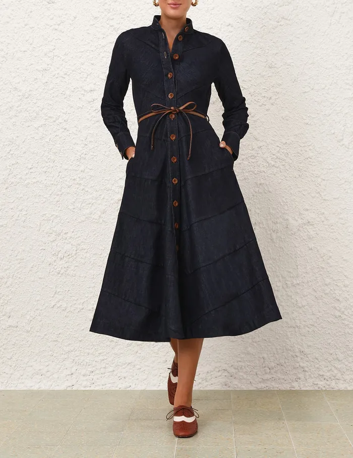 Women Zimmermann Clothing Acacia Denim Shirt Dress Midnight