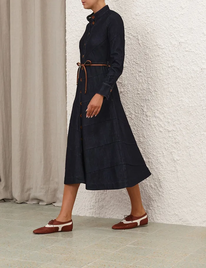 Women Zimmermann Clothing Acacia Denim Shirt Dress Midnight