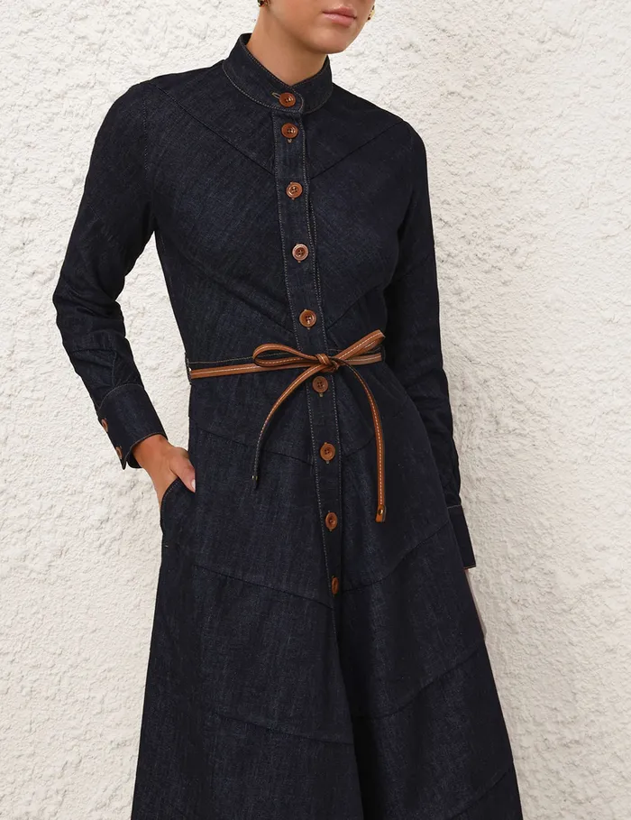 Women Zimmermann Clothing Acacia Denim Shirt Dress Midnight