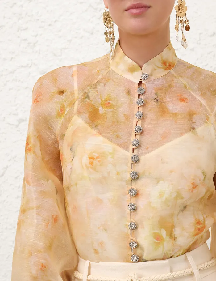 Women Zimmermann Clothing Crush Buttoned Blouse Yellow Floral