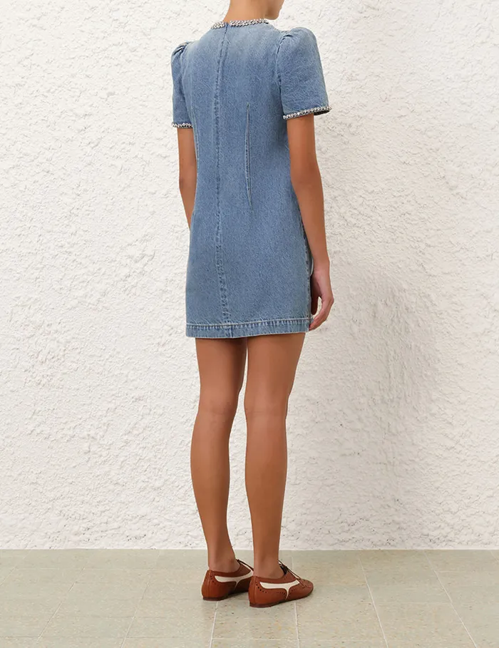 Women Zimmermann Clothing Crush Embellished Denim Dress Blue Moon