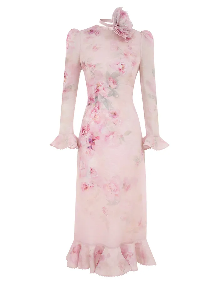 Women Zimmermann Clothing Crush Flower Midi Dress Pink Floral