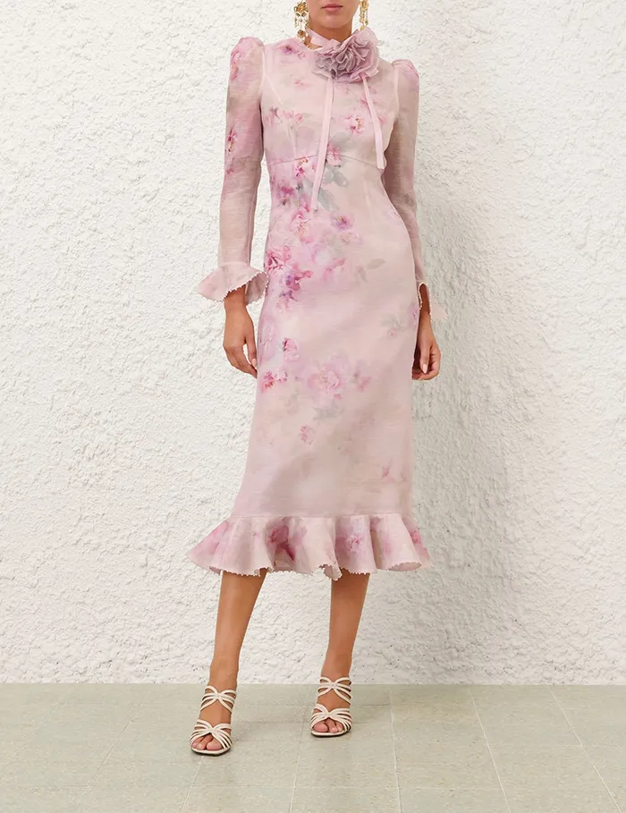 Women Zimmermann Clothing Crush Flower Midi Dress Pink Floral