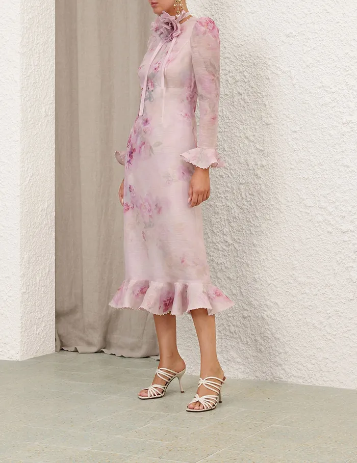 Women Zimmermann Clothing Crush Flower Midi Dress Pink Floral