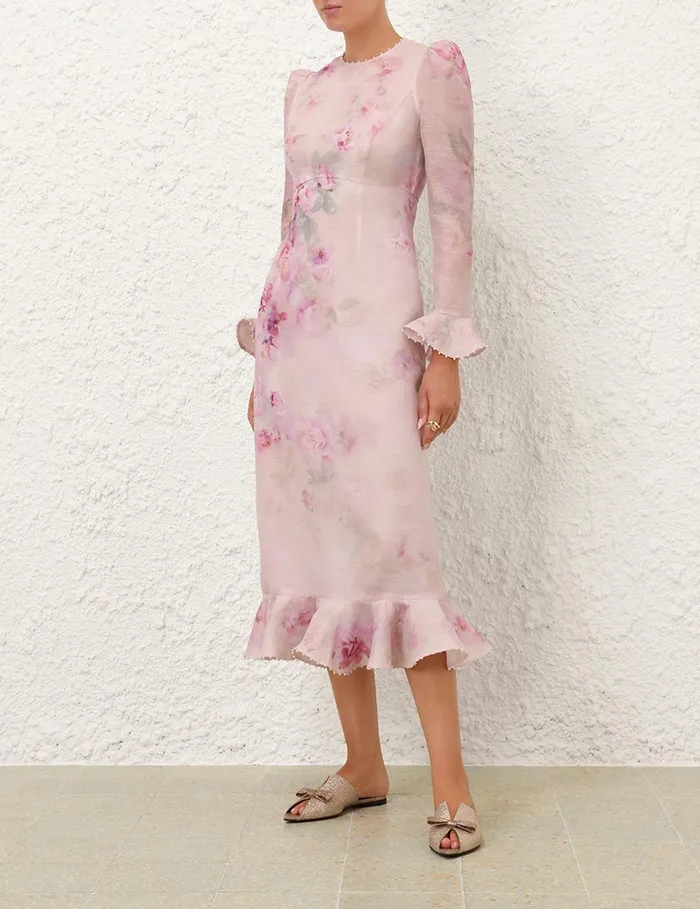 Women Zimmermann Clothing Crush Flower Midi Dress Pink Floral