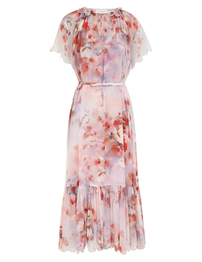 Women Zimmermann Clothing Crush Flutter Midi Dress Scarlet Floral