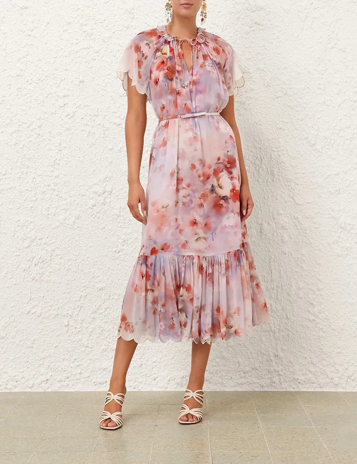 Women Zimmermann Clothing Crush Flutter Midi Dress Scarlet Floral