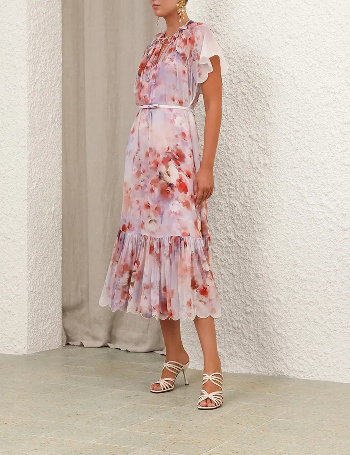 Women Zimmermann Clothing Crush Flutter Midi Dress Scarlet Floral