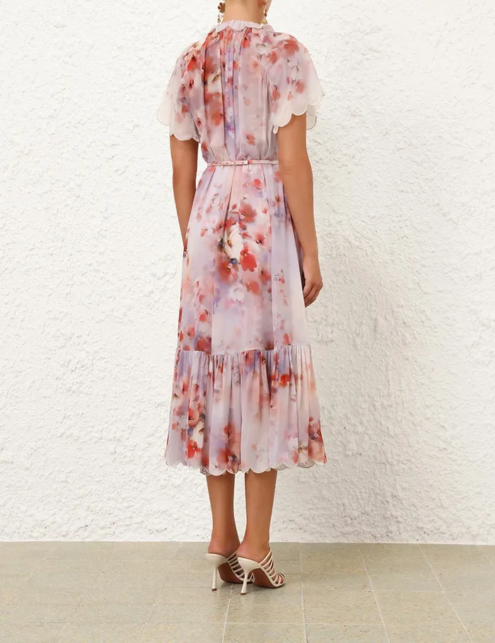 Women Zimmermann Clothing Crush Flutter Midi Dress Scarlet Floral