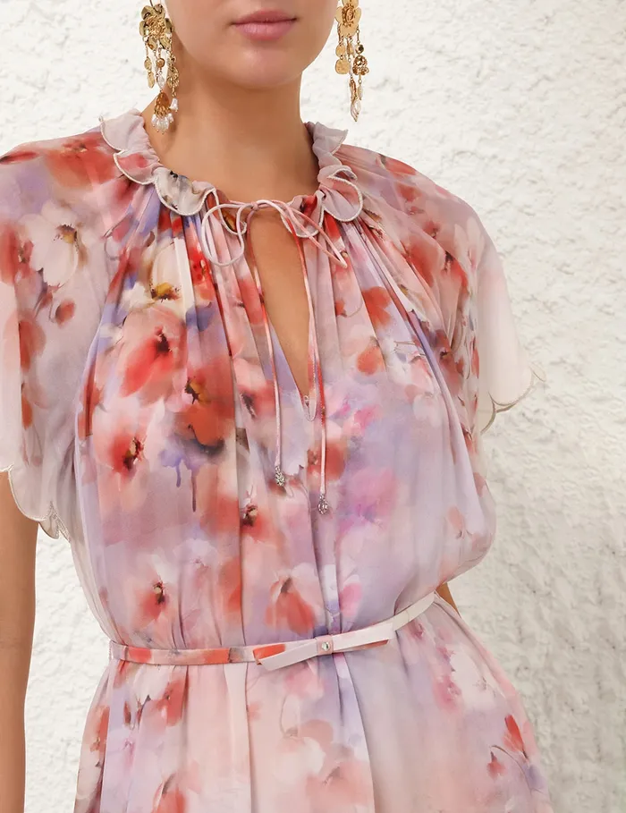 Women Zimmermann Clothing Crush Flutter Midi Dress Scarlet Floral