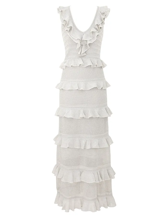 Women Zimmermann Clothing Crush Frilled VNeck Midi Silver
