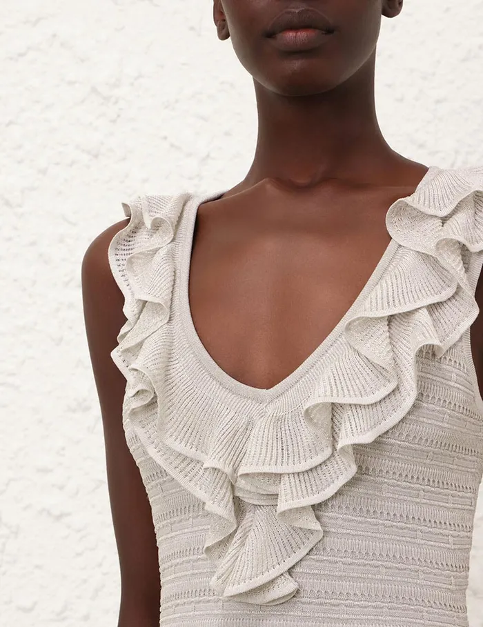 Women Zimmermann Clothing Crush Frilled VNeck Midi Silver