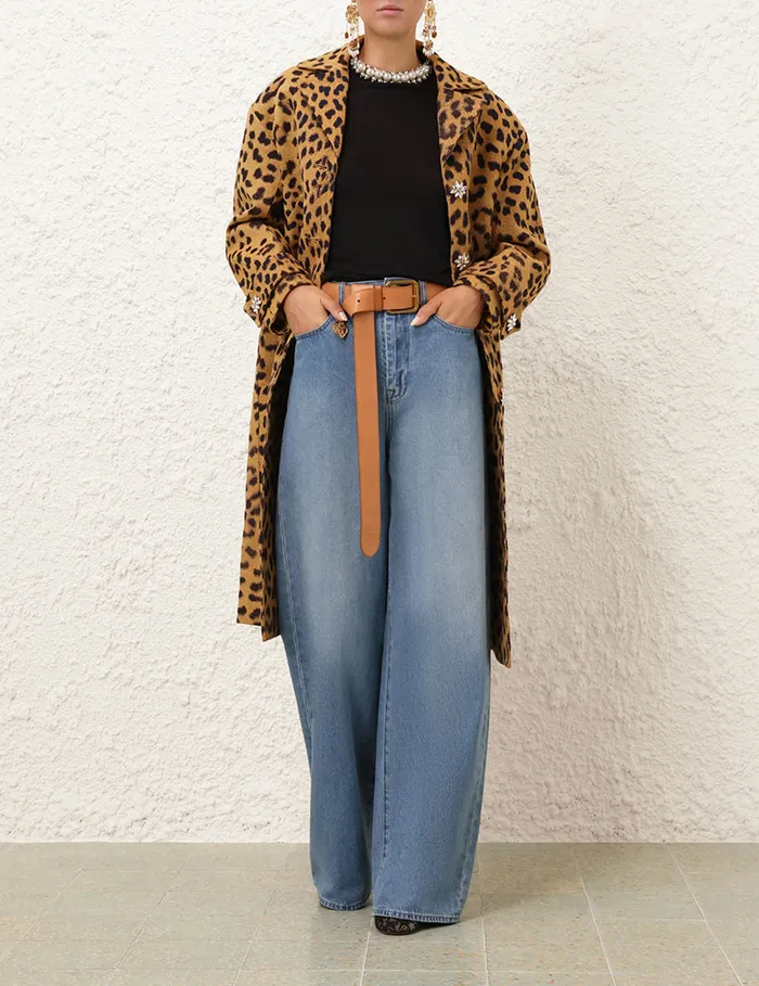Women Zimmermann Clothing Crush Jacquard Barrel Coat Leopard