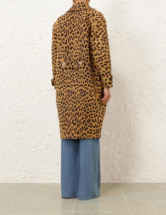 Women Zimmermann Clothing Crush Jacquard Barrel Coat Leopard