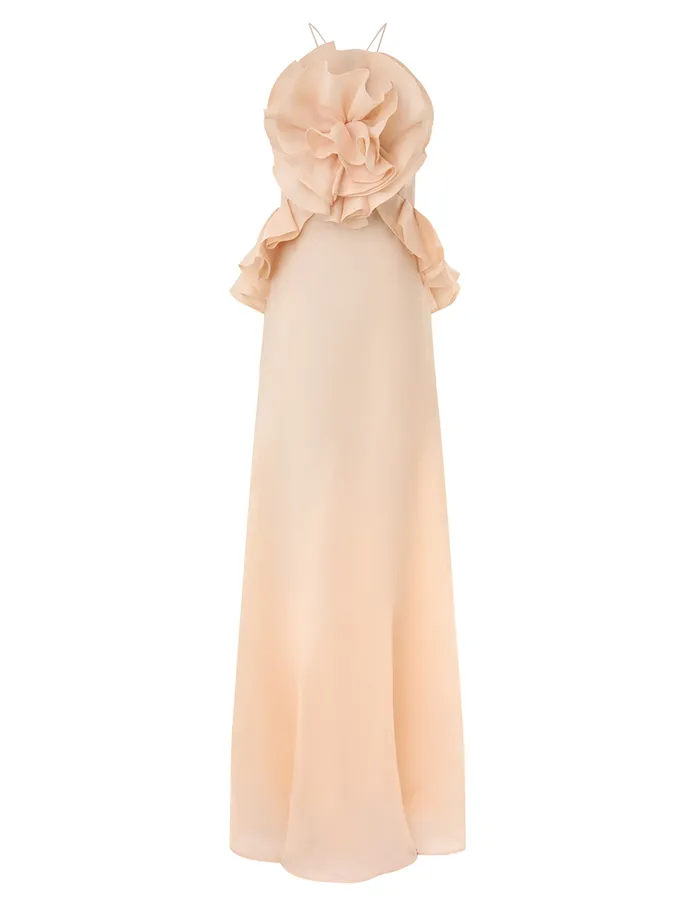 Women Zimmermann Clothing Crush Ruffle Halter Maxi Dress Peach