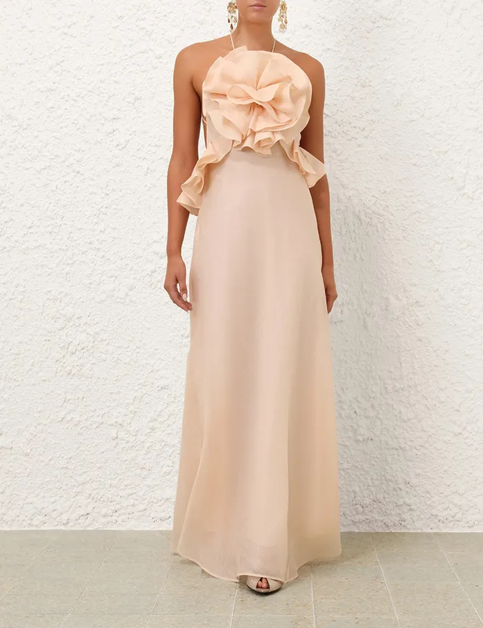 Women Zimmermann Clothing Crush Ruffle Halter Maxi Dress Peach