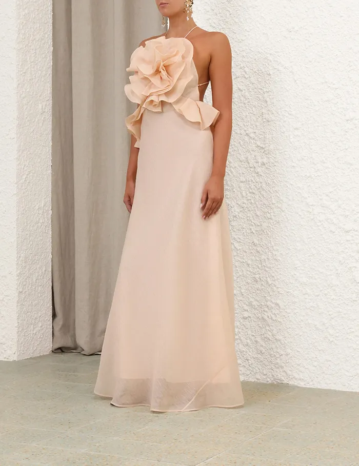 Women Zimmermann Clothing Crush Ruffle Halter Maxi Dress Peach