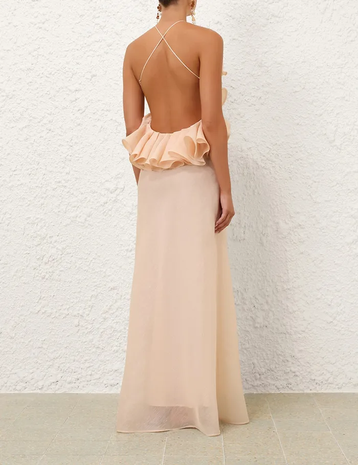 Women Zimmermann Clothing Crush Ruffle Halter Maxi Dress Peach