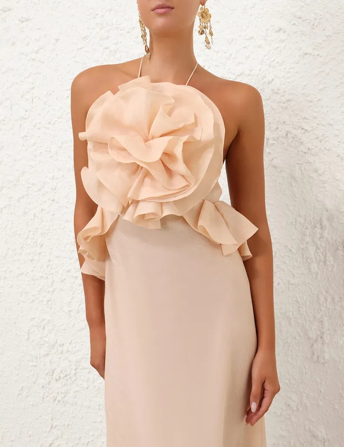 Women Zimmermann Clothing Crush Ruffle Halter Maxi Dress Peach