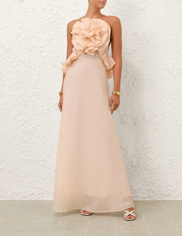 Women Zimmermann Clothing Crush Ruffle Halter Maxi Dress Peach