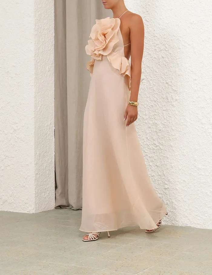 Women Zimmermann Clothing Crush Ruffle Halter Maxi Dress Peach