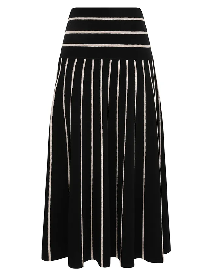 Women Zimmermann Clothing Crush Stripe Midi Skirt Blackcream