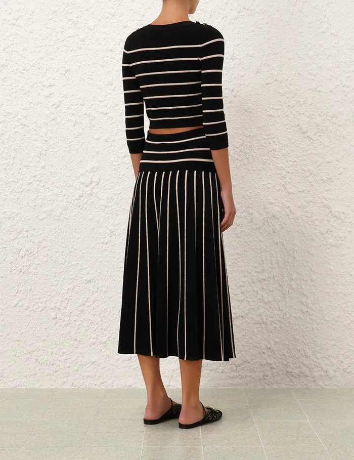 Women Zimmermann Clothing Crush Stripe Midi Skirt Blackcream