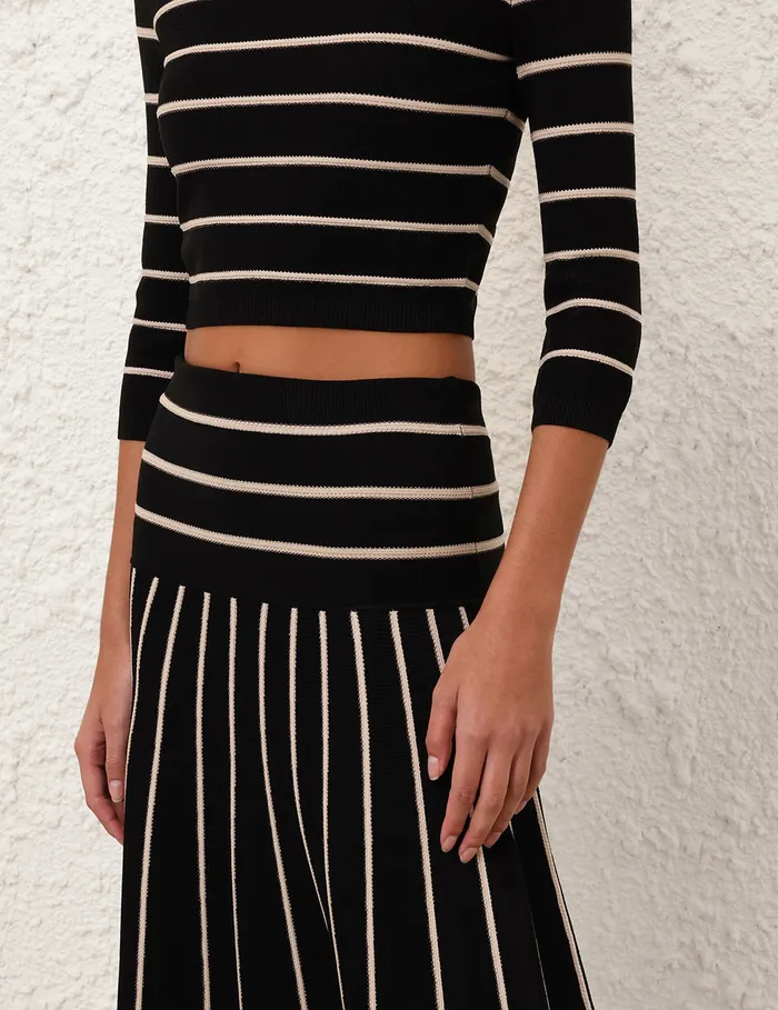 Women Zimmermann Clothing Crush Stripe Midi Skirt Blackcream