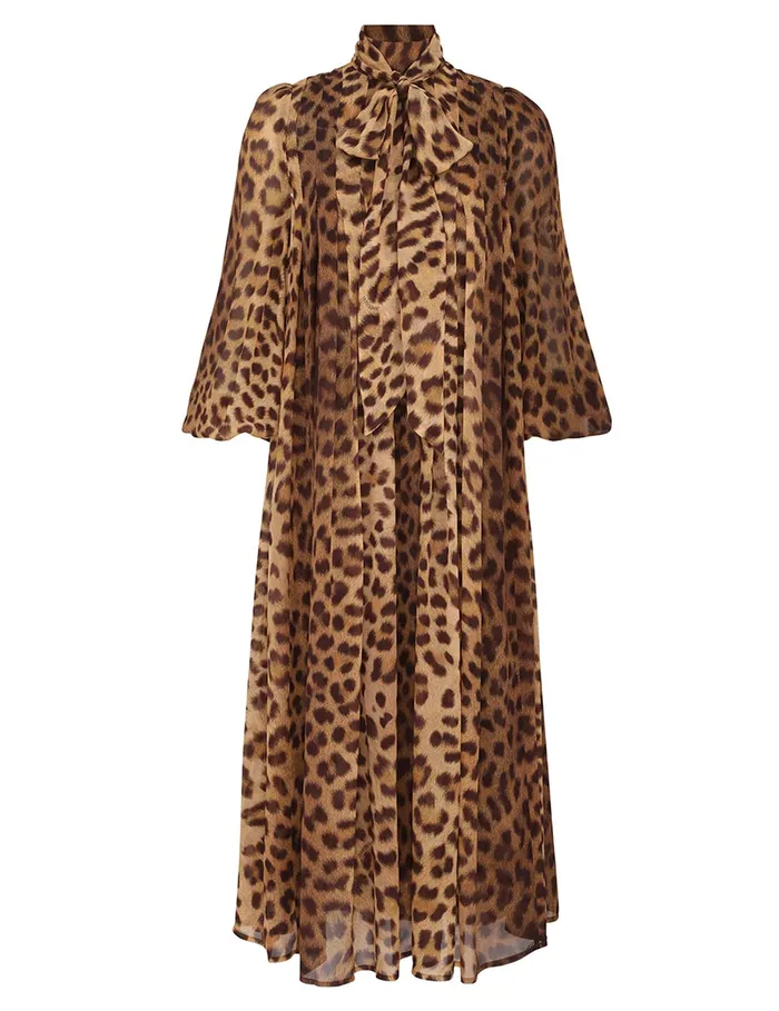 Women Zimmermann Clothing Crush Tie Neck Midi Dress Leopard