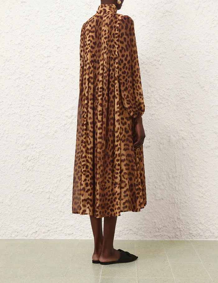 Women Zimmermann Clothing Crush Tie Neck Midi Dress Leopard
