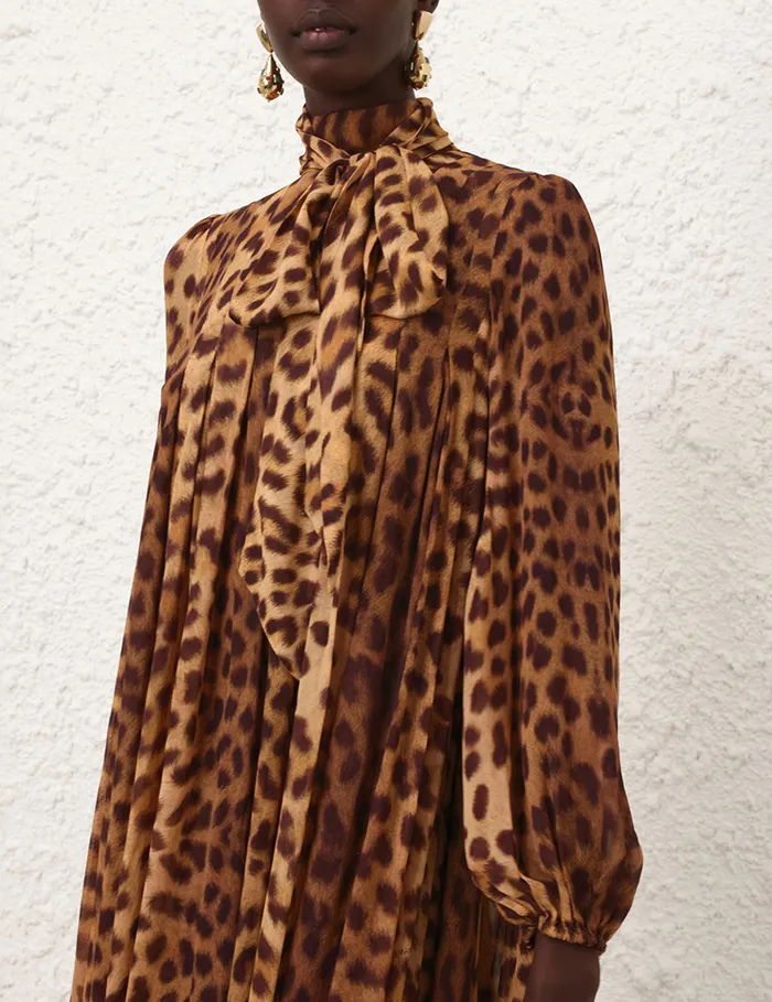 Women Zimmermann Clothing Crush Tie Neck Midi Dress Leopard