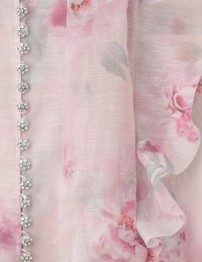 Women Zimmermann Clothing Crush Tie Neck Ruffle Blouse Pink Floral