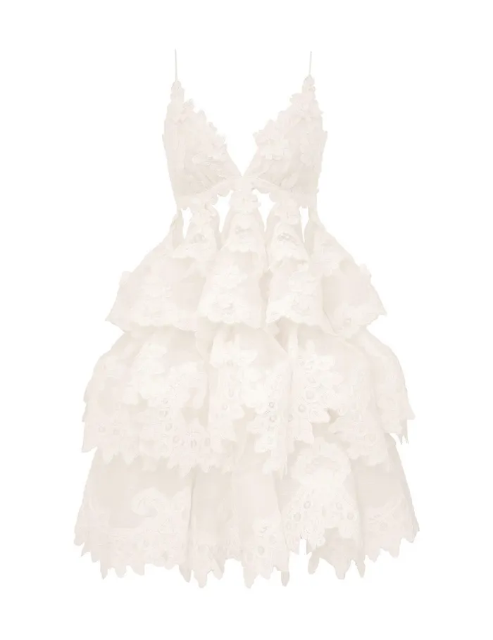 Women Zimmermann Clothing Crush Tiered Lace Dress Ivory
