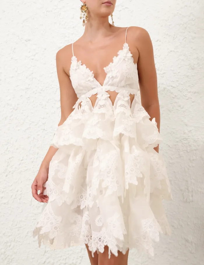Women Zimmermann Clothing Crush Tiered Lace Dress Ivory
