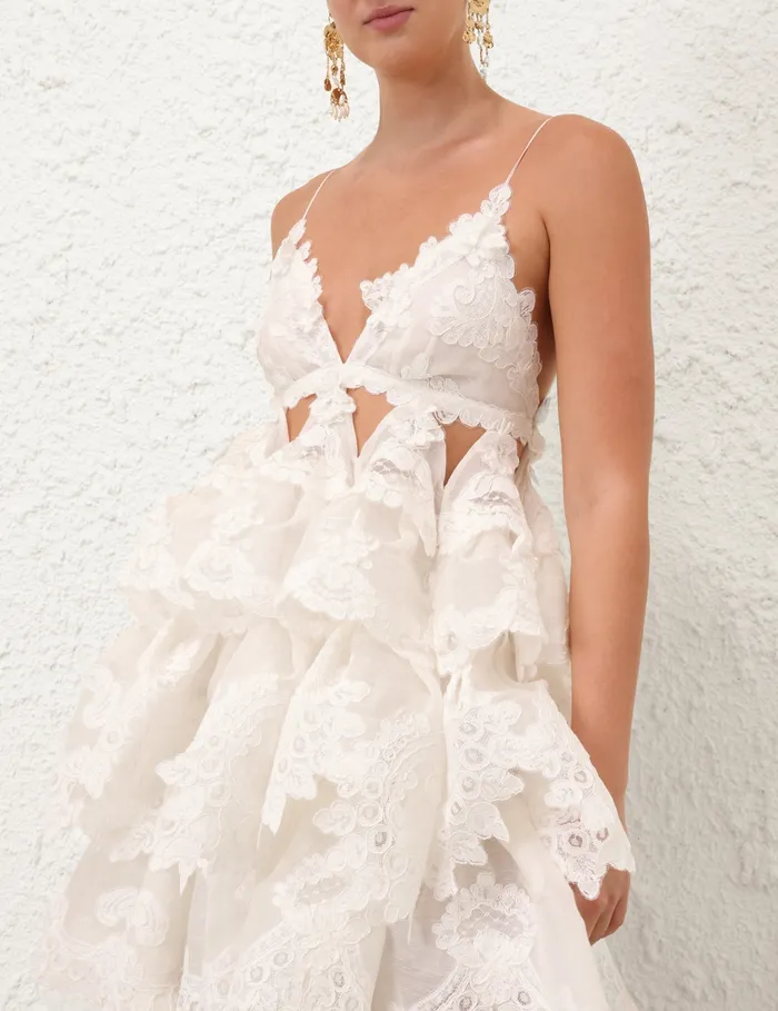Women Zimmermann Clothing Crush Tiered Lace Dress Ivory