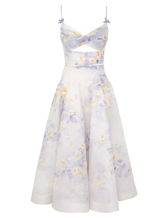 Women Zimmermann Clothing Crush Twist Front Midi Dress Lilac Floral