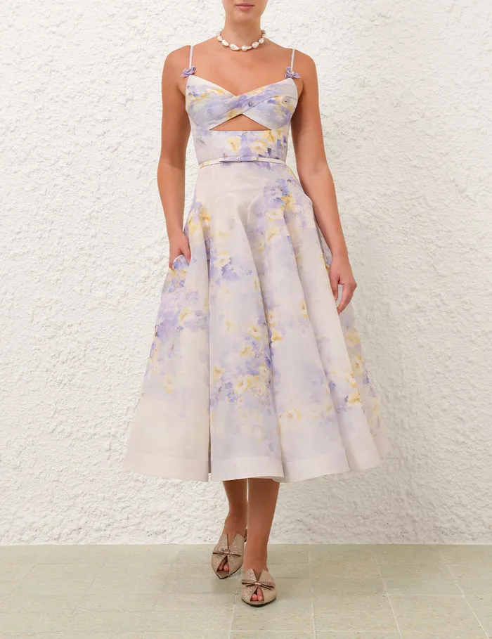 Women Zimmermann Clothing Crush Twist Front Midi Dress Lilac Floral