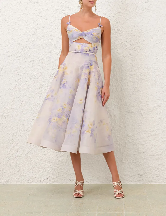 Women Zimmermann Clothing Crush Twist Front Midi Dress Lilac Floral