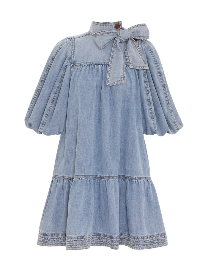 Women Zimmermann Clothing Denim Smock Dress Faded Blue