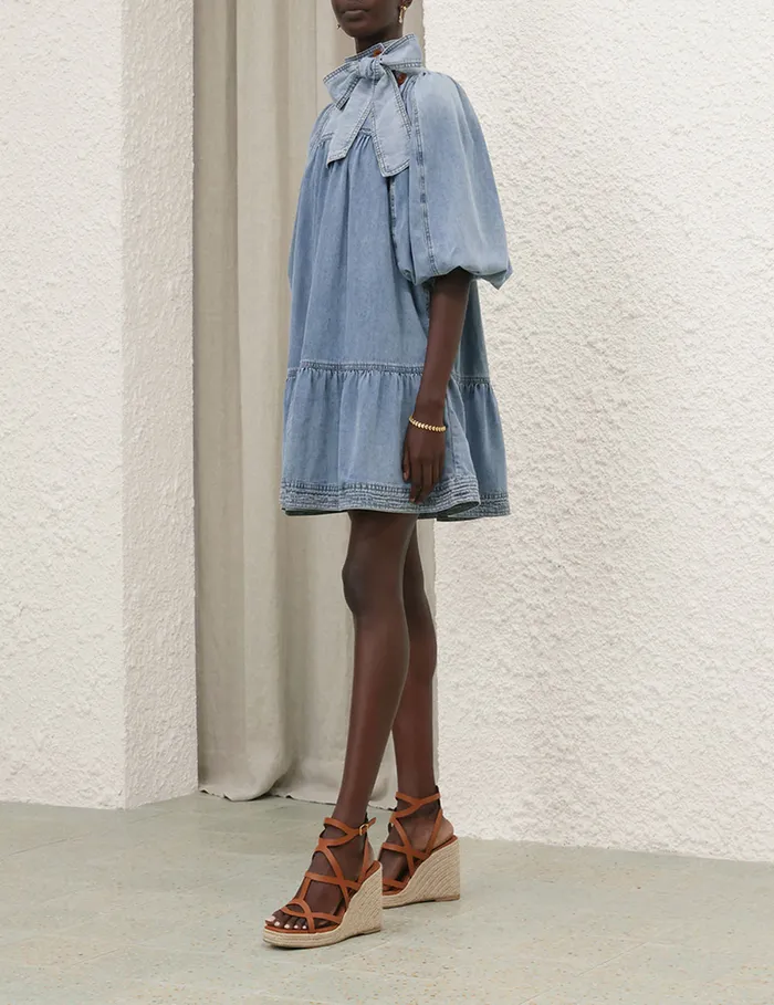 Women Zimmermann Clothing Denim Smock Dress Faded Blue