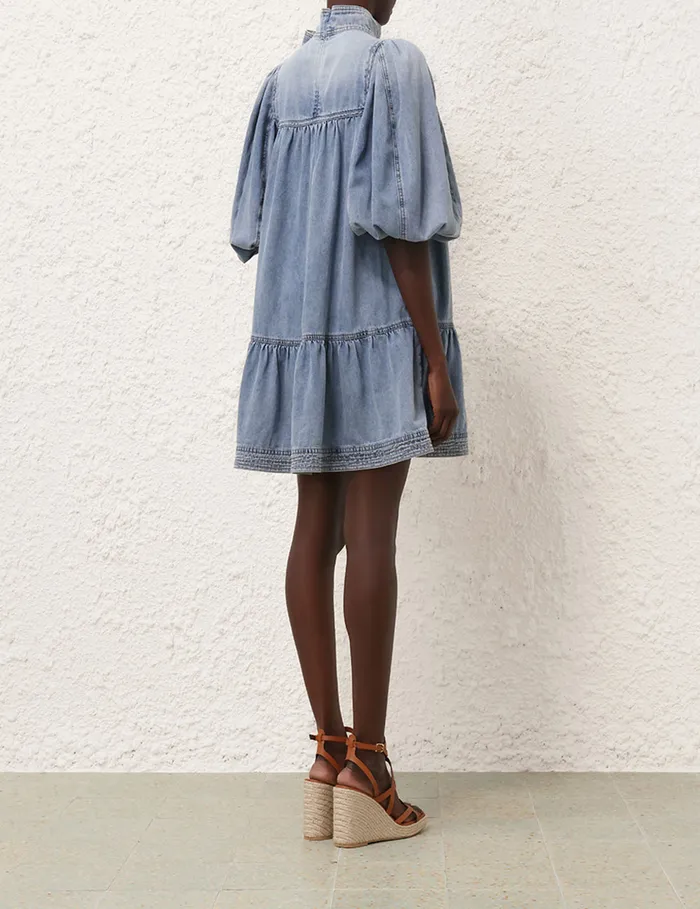 Women Zimmermann Clothing Denim Smock Dress Faded Blue