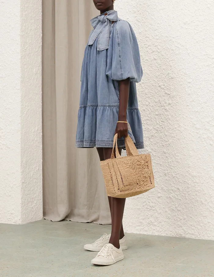 Women Zimmermann Clothing Denim Smock Dress Faded Blue