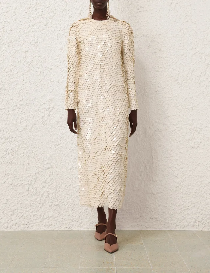 Women Zimmermann Clothing Eden Sequin Maxi Dress Cream