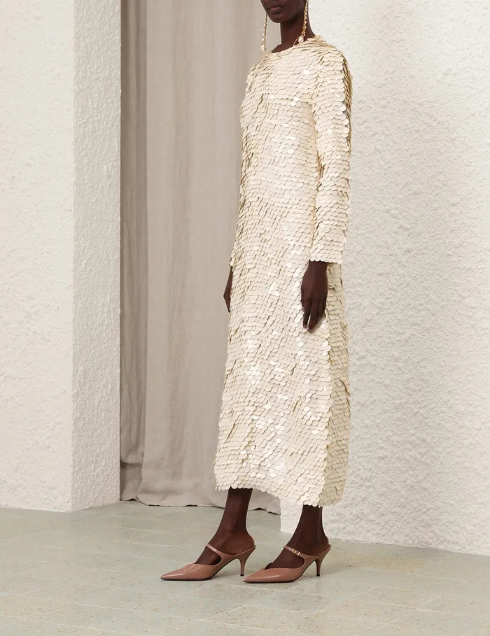 Women Zimmermann Clothing Eden Sequin Maxi Dress Cream