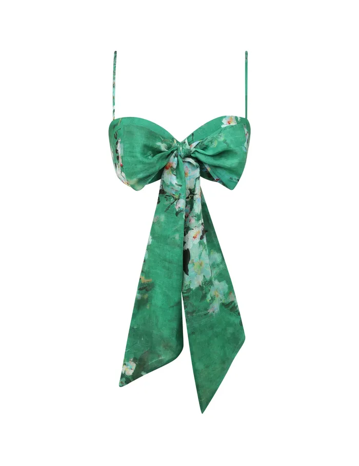 Women Zimmermann Clothing Everley Draped Bow Bralette Green Watercolour Floral