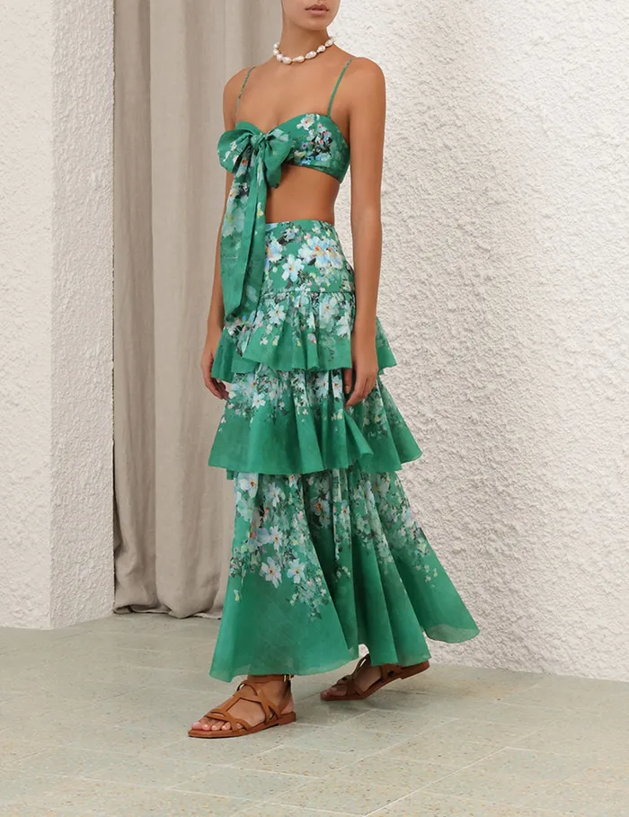 Women Zimmermann Clothing Everley Draped Bow Bralette Green Watercolour Floral
